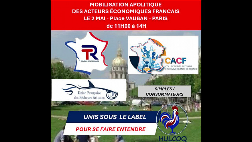 Sur la chaîne Tocsin David Le Quintrec Président de l' UFPA 'Union Française des Pêcheurs Artisans' confirme le Rassemblement du 2 mai à Paris